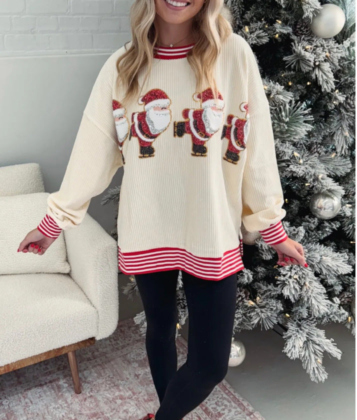 Sequined Santa Skating Christmas Sweatshirt for Women