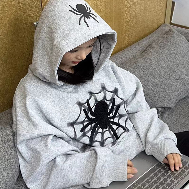 Retro Spider Letter Graphic Oversized Hoodie for Women