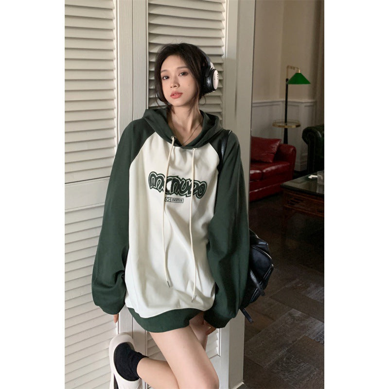 Cozy Embroidered Letter Raglan Sleeve Hoodie