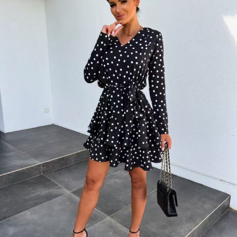 Womens Stylish Figure-hugging Long-sleeve Layered Dress