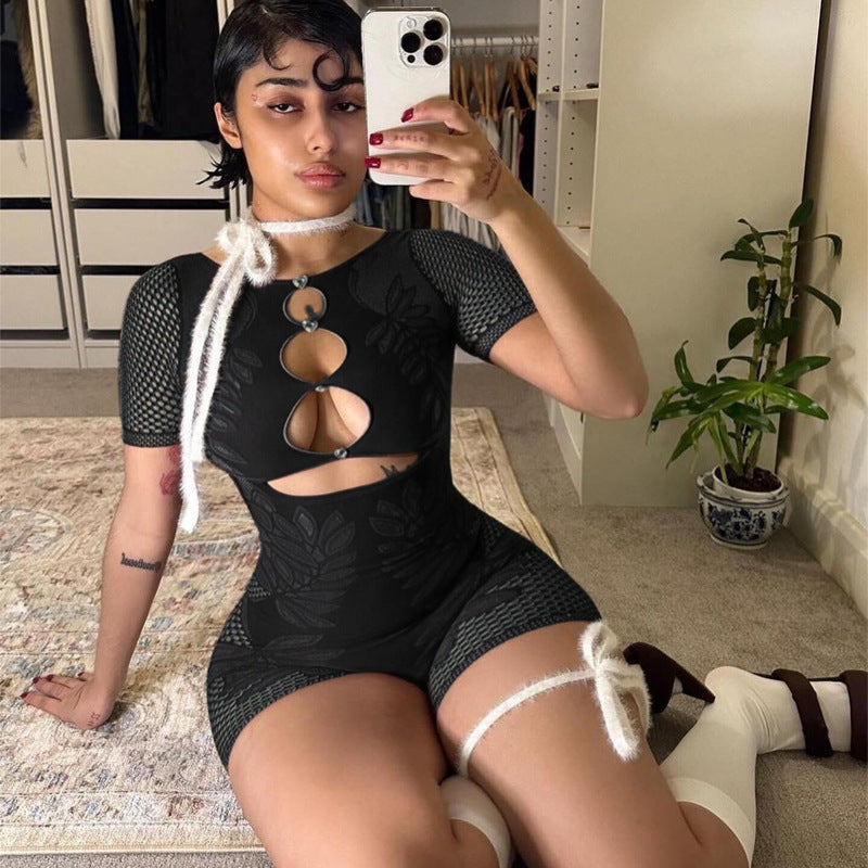 Sexy Figure-Hugging Crew-Neck Short Romper