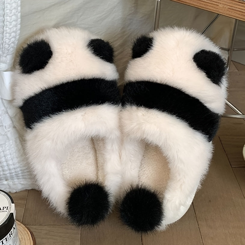 Women's Panda-Printed Plush Slippers with Non-Slip EVA Soles