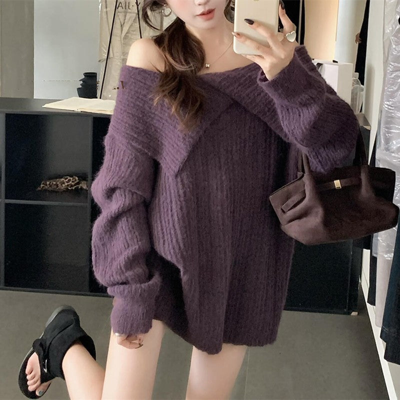 Off-shoulder Knitted Irregular Sweater for Women