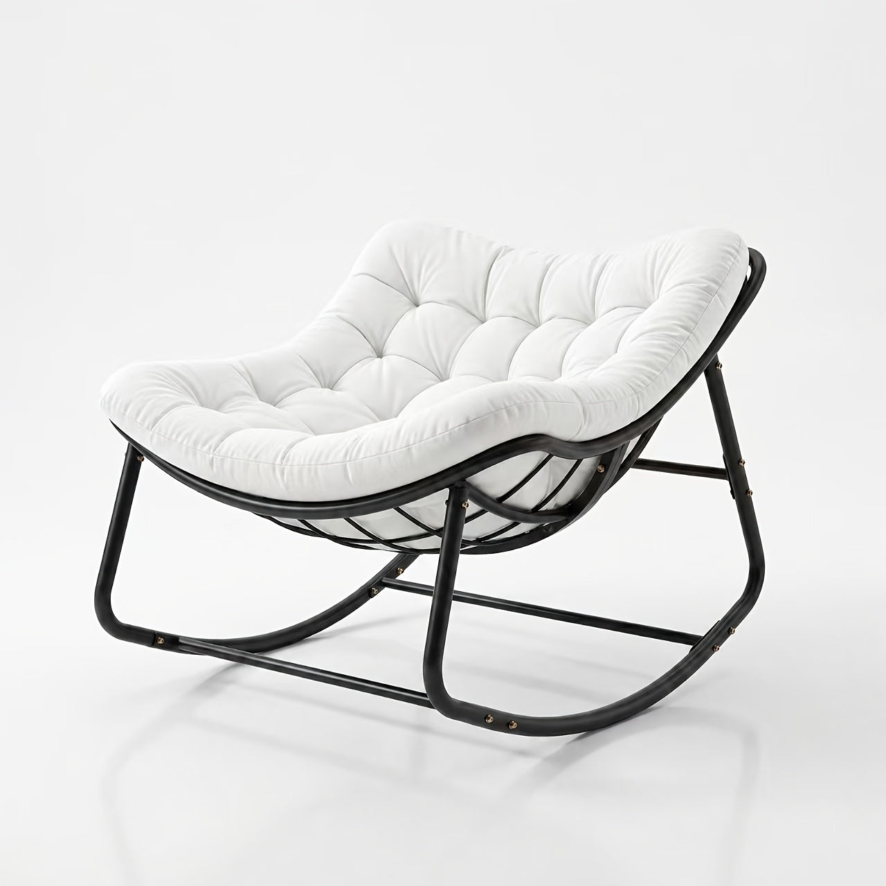 [Rocking Chair with Cushion] Patio Swing Chair, Bird's Nest Rocking Chair, with Thickened Cushion, Egg-Shaped Rocker, Outdoor And Indoor Ultra-Large Rocking Chair, Modern Metal Leisure Rocker with Thickened Cushion, Ergonomic Design, Smooth Swinging, Easy