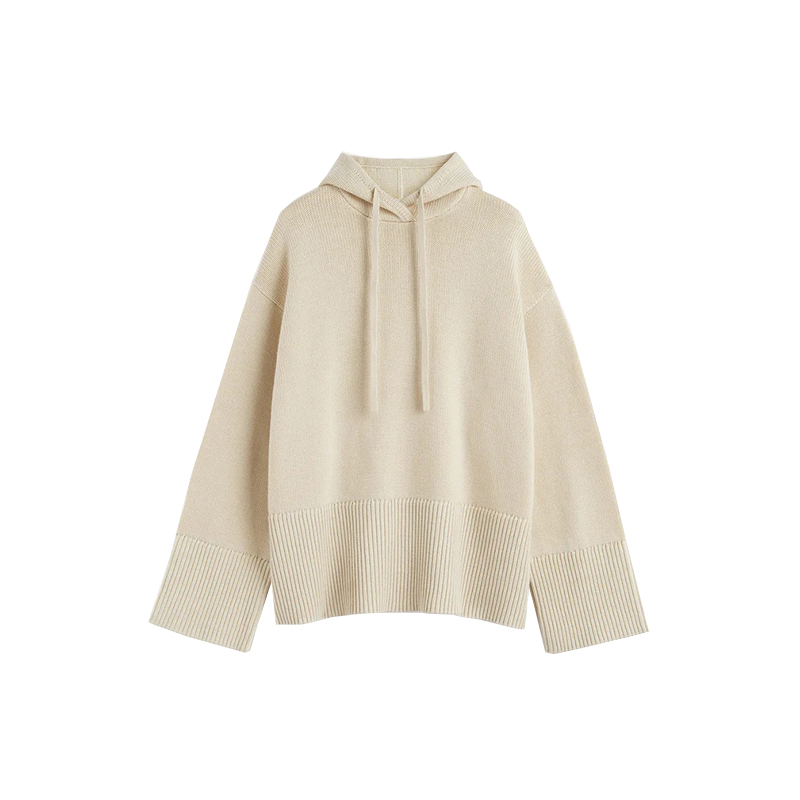 Hooded Knit Sweater for Women Loose-fitting Laid-back Style