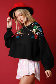 Women's Christmas Sequined Round Neck Holiday Pullover Sweater