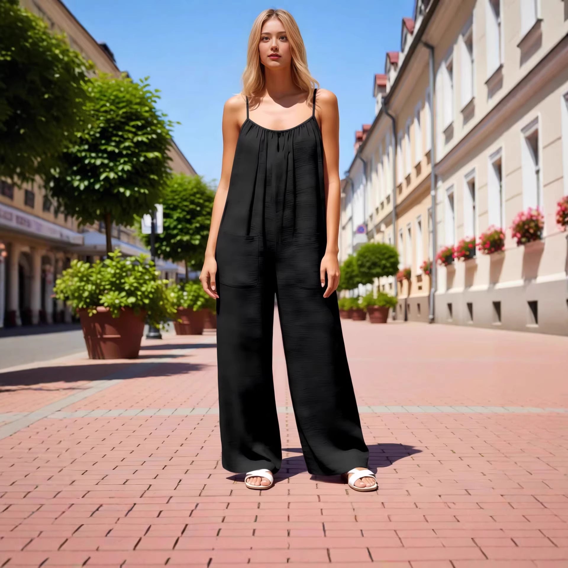European And American-style Strap Wide-leg Jumpsuit Womens New Summer Style
