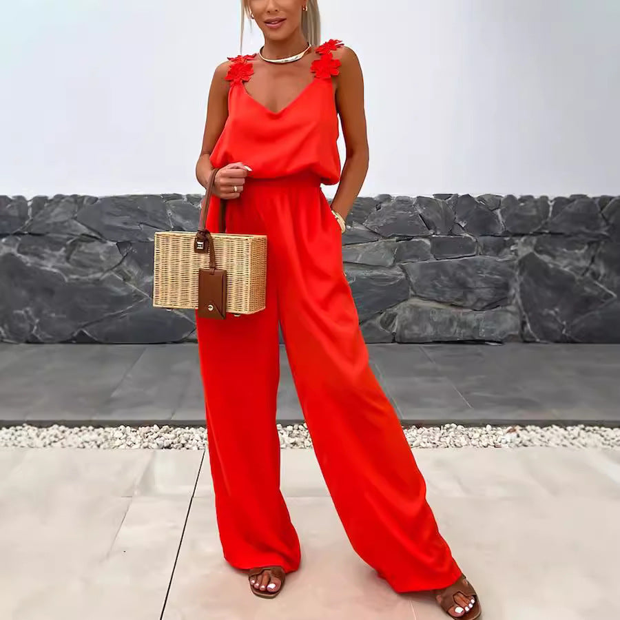Casual Sleeveless Pocket Jumpsuit for Spring and Summer