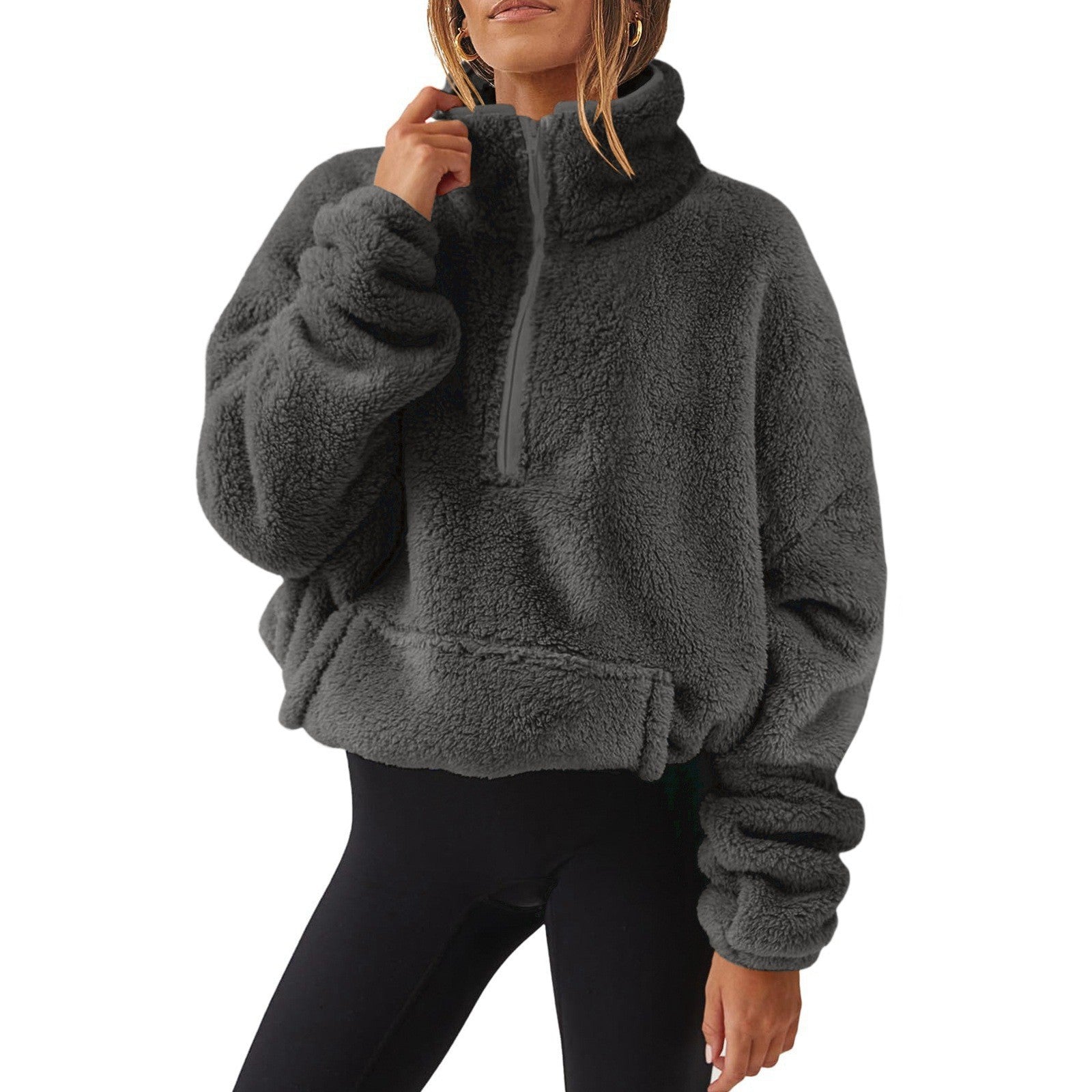 Women's Fleece-Lined Half-Zip Stand Collar Sweater
