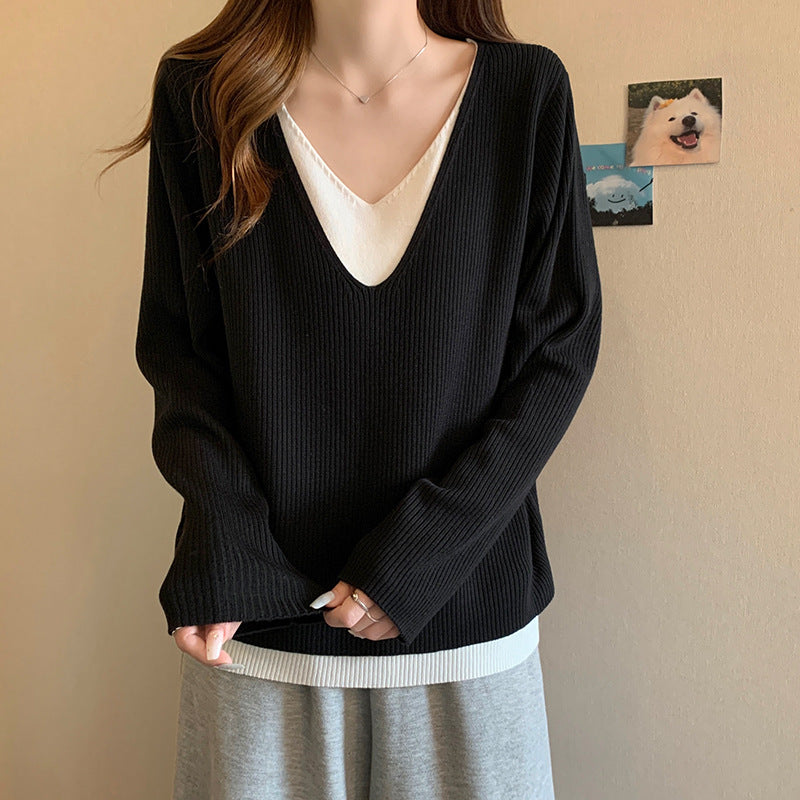 Women's V-Neck Slimming Loose Long Sleeve Top