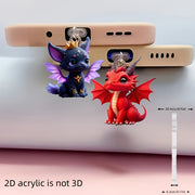 2‑Piece 2D Flat Acrylic Phone Dust Cover Set with Fire Dragon Design – Universal Fit for iPhone, Type‑C and Android Devices