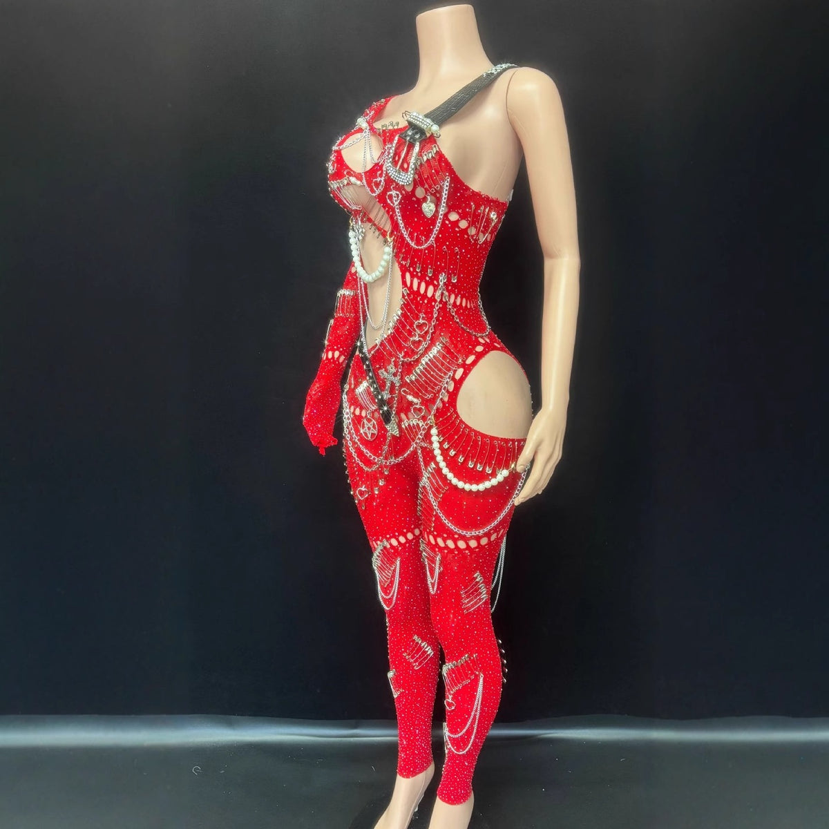 Sexy Cutout Pearl Chain Jumpsuit