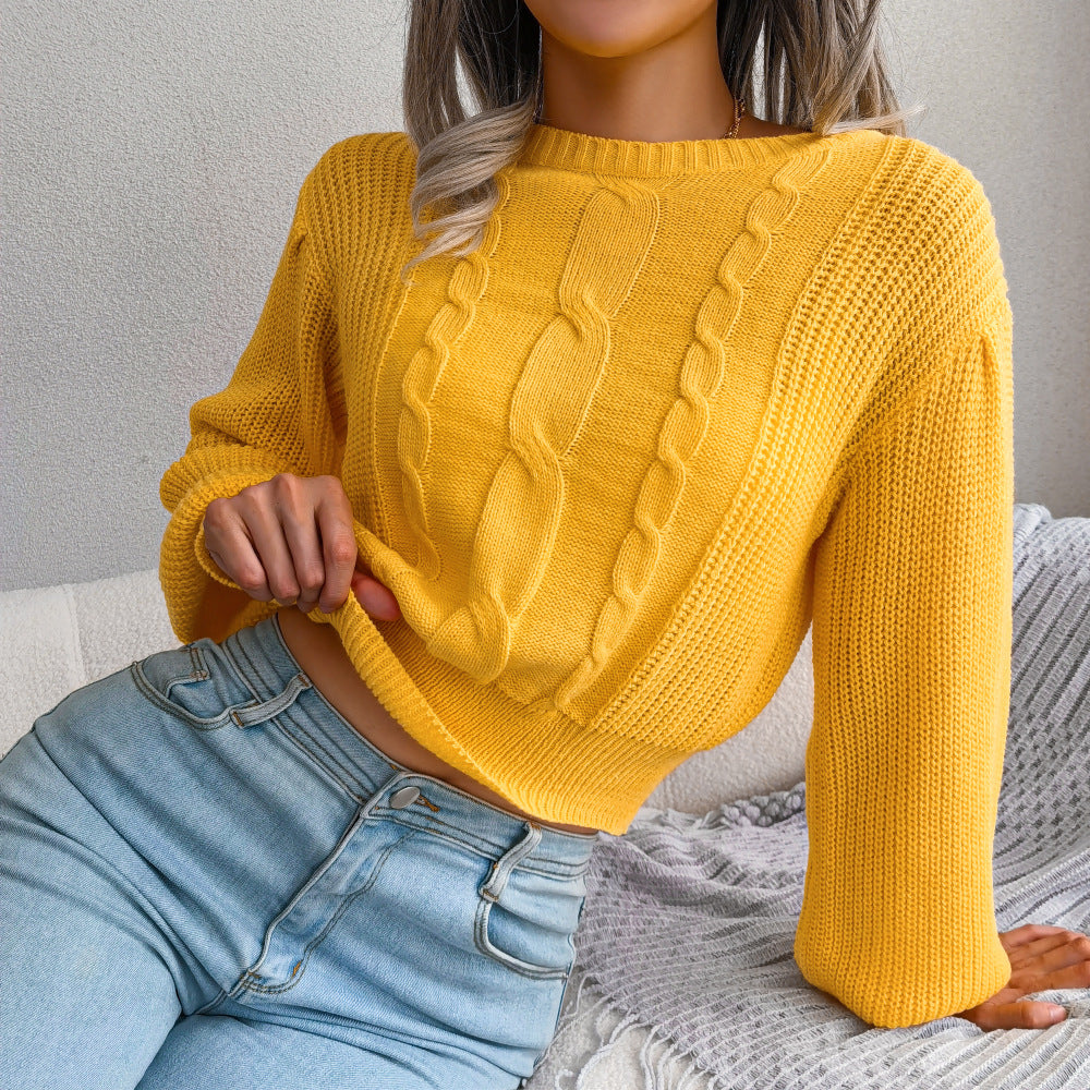 Chic Lantern Sleeve Waist-Tucked Sweater