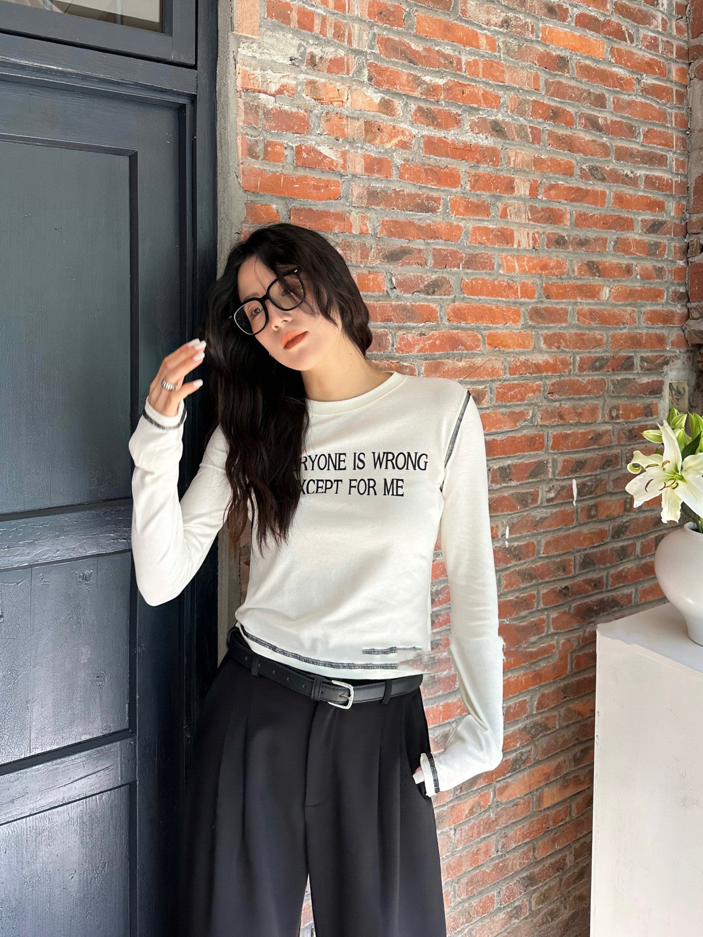 Women's Color Contrast Letter Crop Sweatshirt