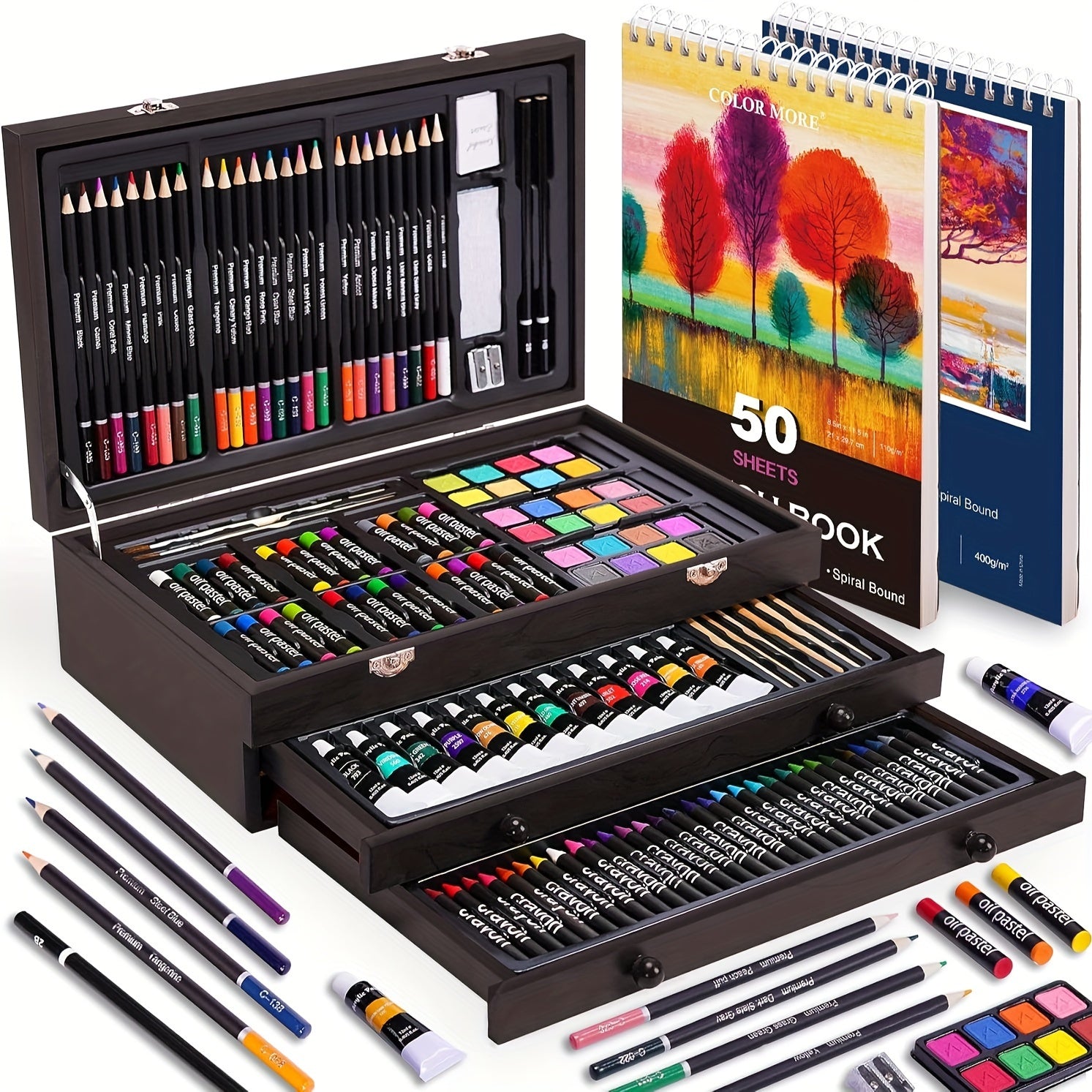 175pcs Deluxe Art Set with 2 Drawing Pads, Crayons, Acrylic Paints, Colored Pencils Set In Wooden Case, Professional Art Kit, Paint Supplies, Gift, Christmas & Halloween, Back to School, Art Kit...