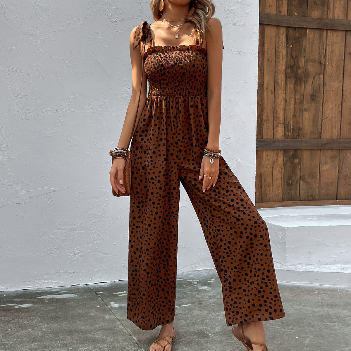 Chic Polka Dot Wide-Leg Jumpsuit with Pockets