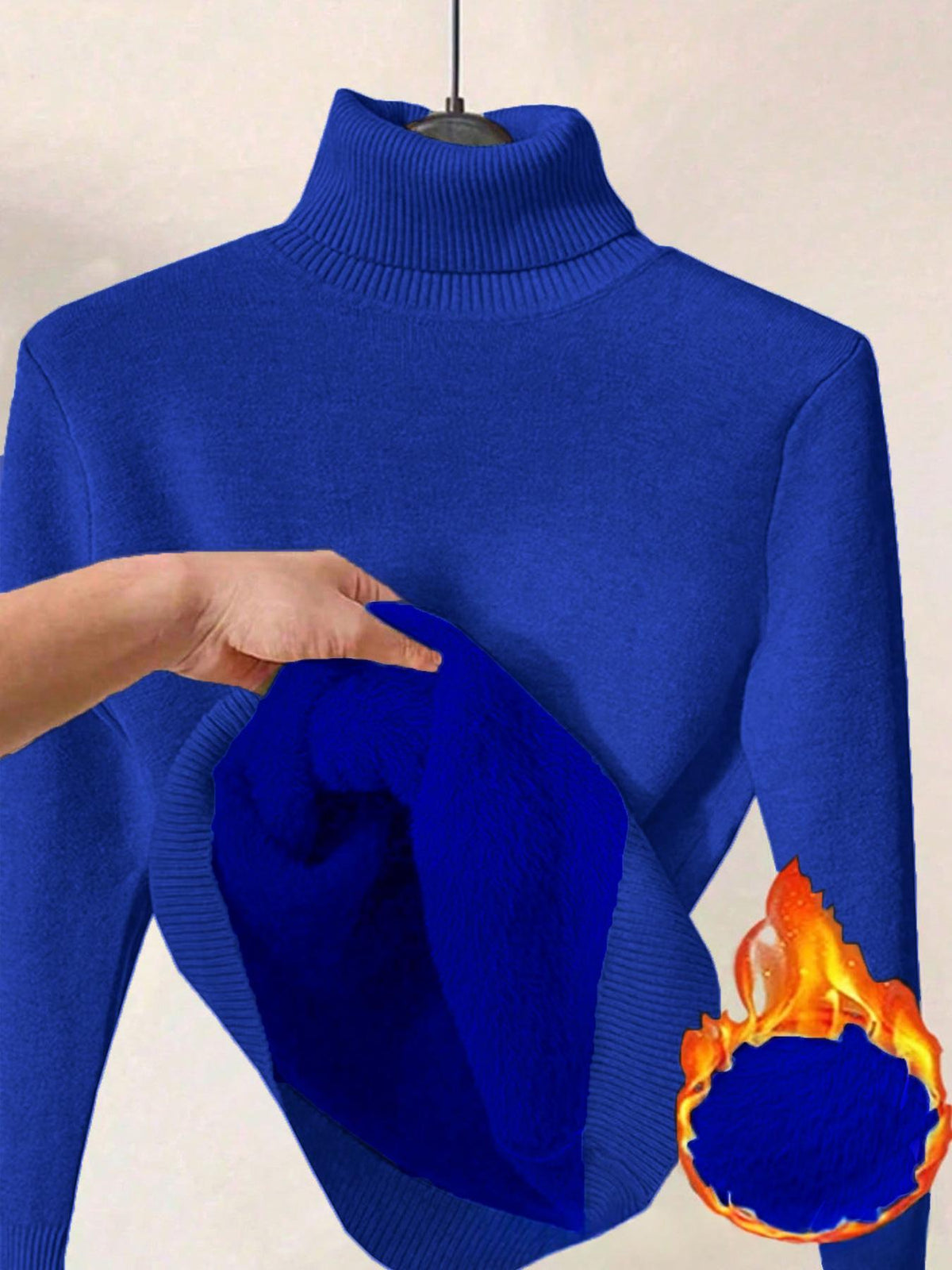 Womens Solid-color Thermal Turtleneck Fleece-lined Sweater