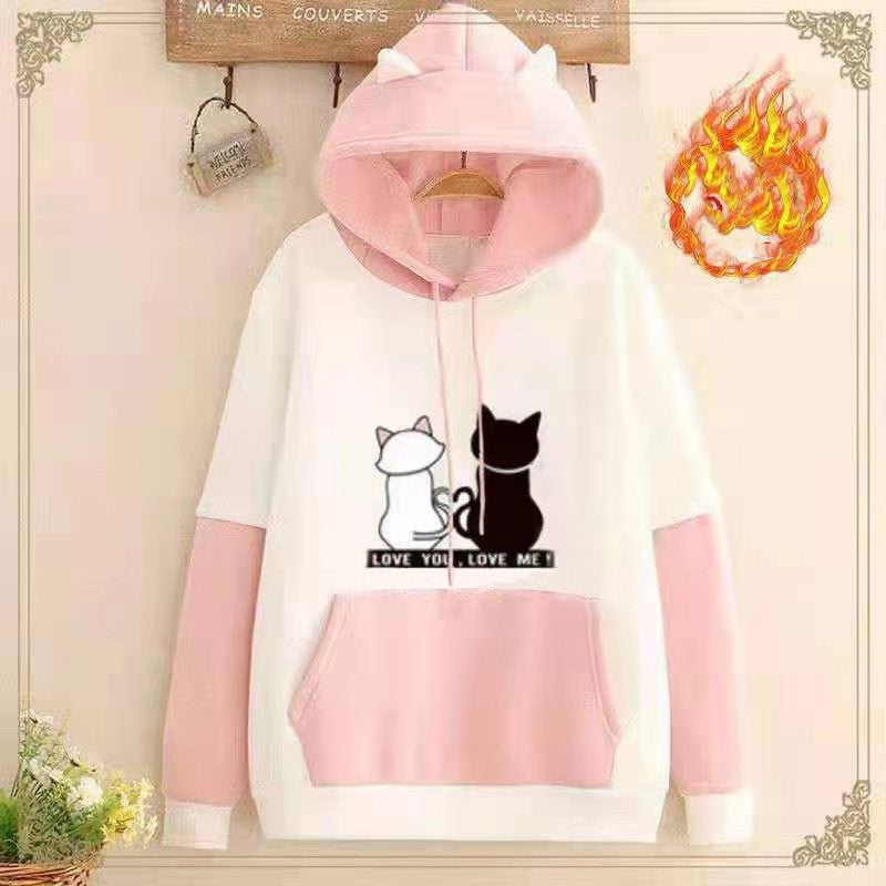 Plush Velvet Thickened Colorblock Student Hoodie