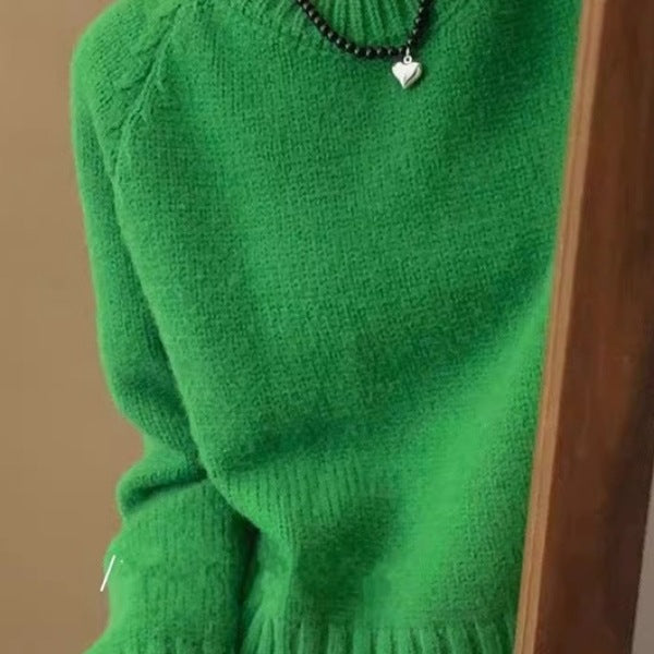 Womens Relaxed-fit Simple Crew-neck Long-sleeve Sweater