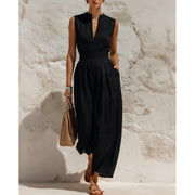 Sleeveless Pullover Solid-color High-waisted Loose-fitting Jumpsuit