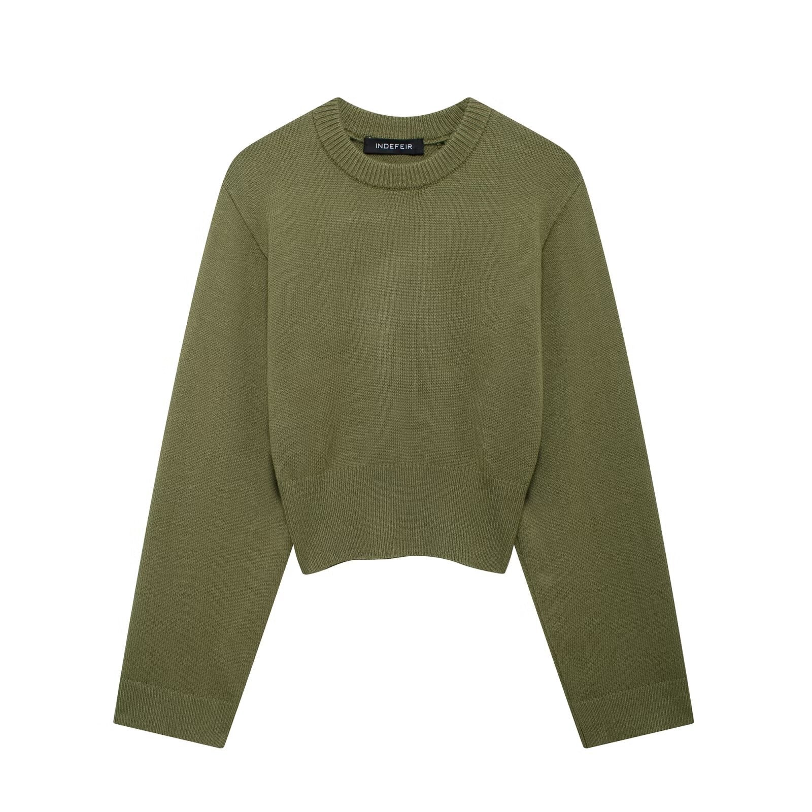 Ribbed Wide-Sleeve Round Neck Women's Sweater