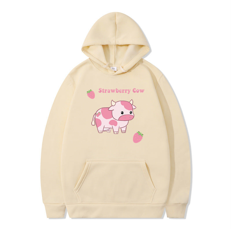 Cozy Strawberry Milk Print Oversized Hoodie