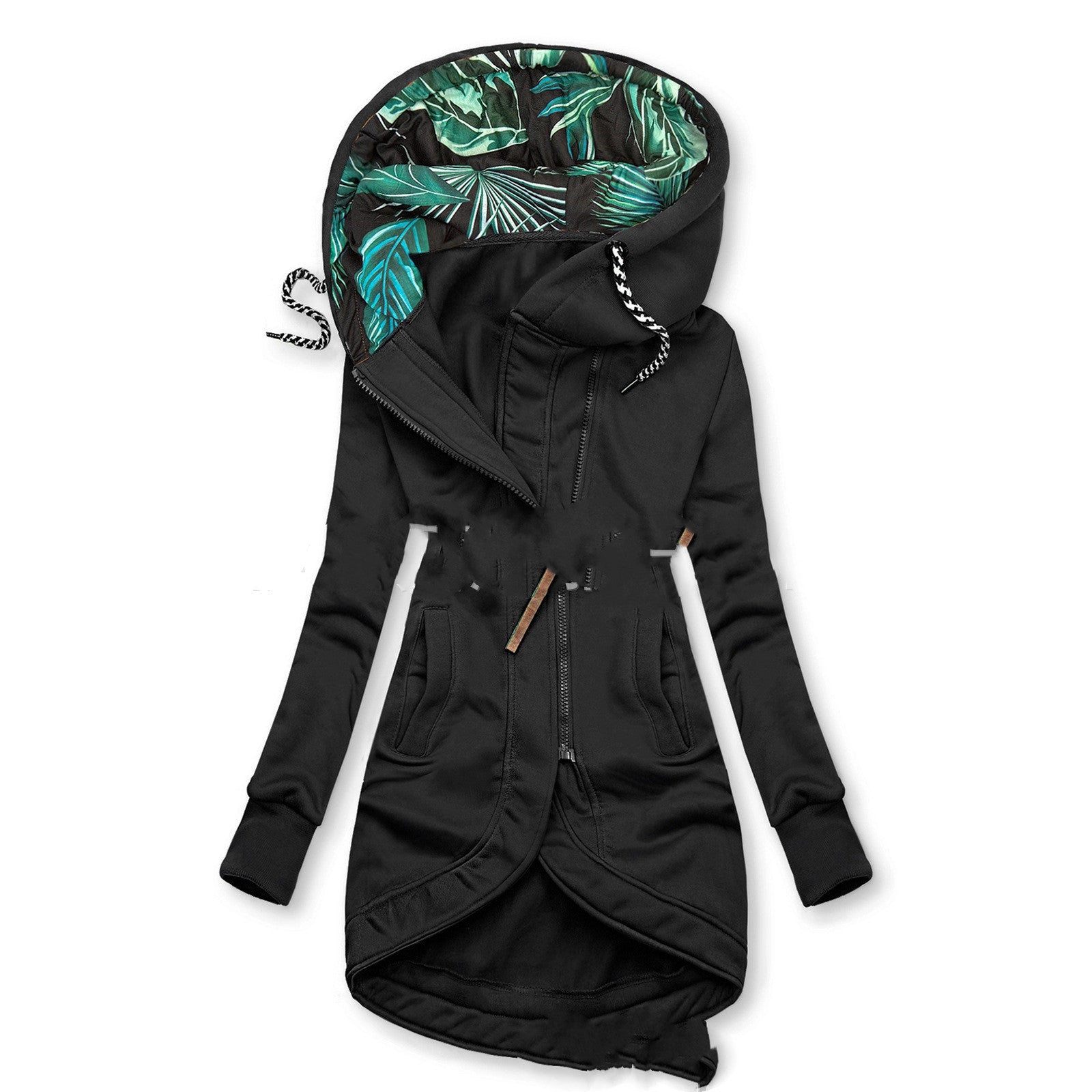 Women's Solid Color Printed Long Sleeve Hooded Jacket