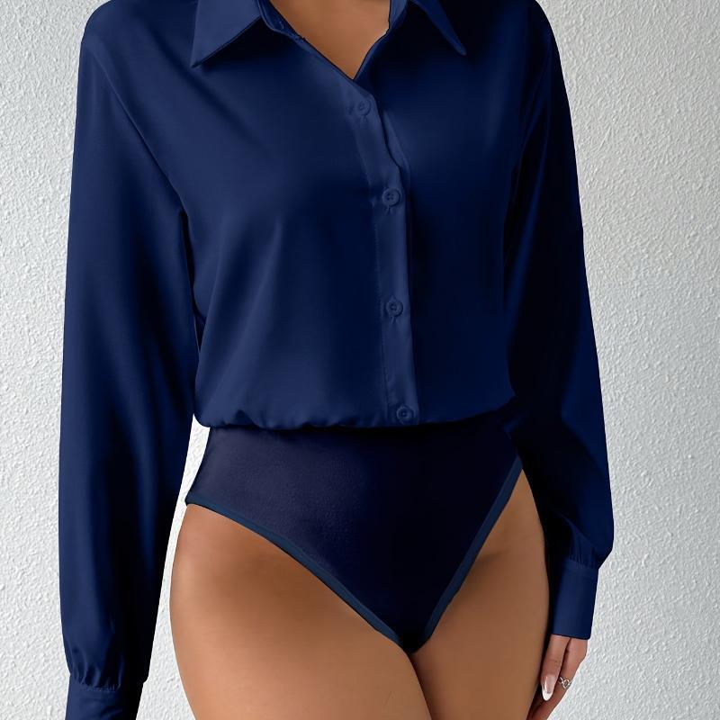 Elegant Button-Front Long Sleeve Solid Jumpsuit