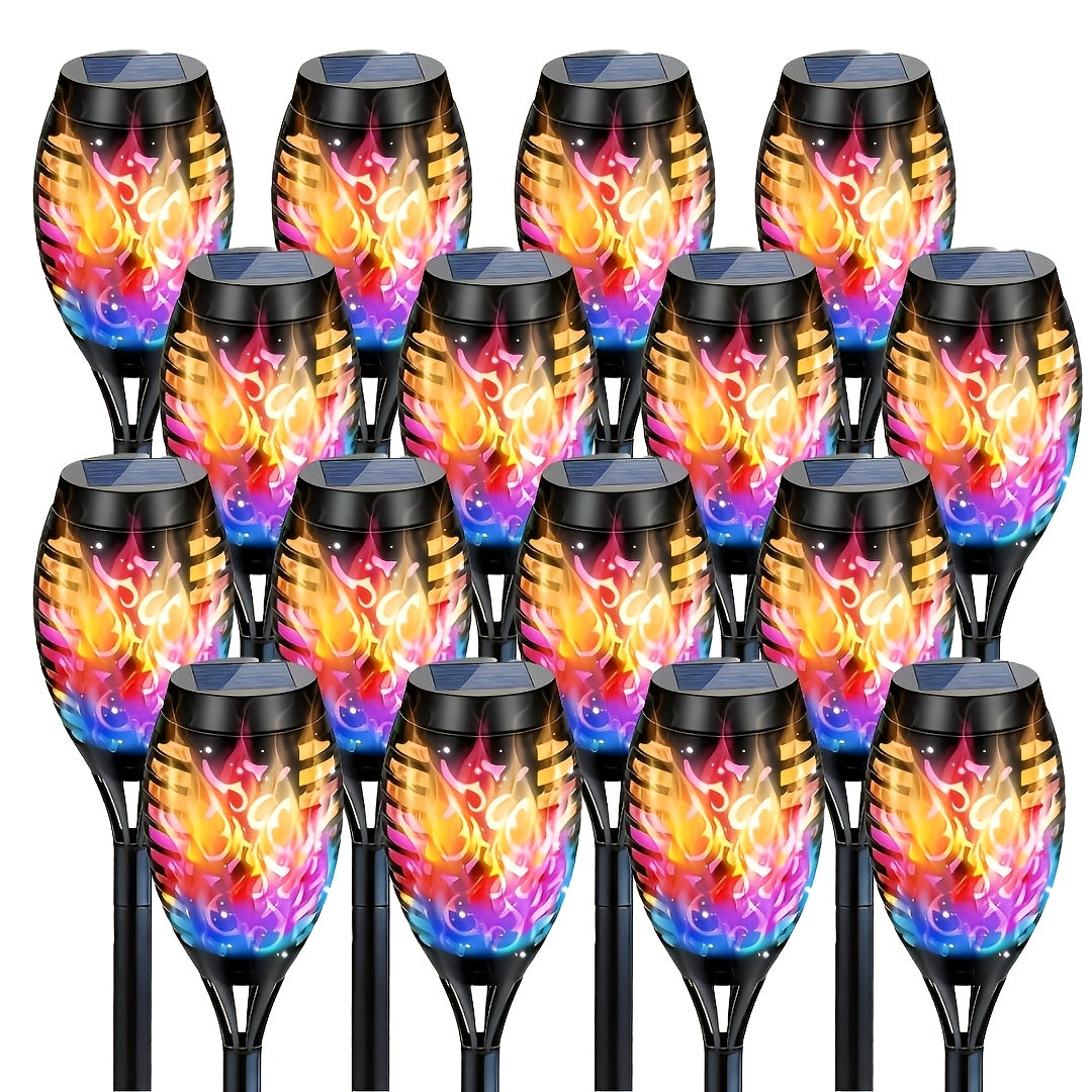 16-Piece Solar Torch Light Set with Smart Light Control and Flashing Flames