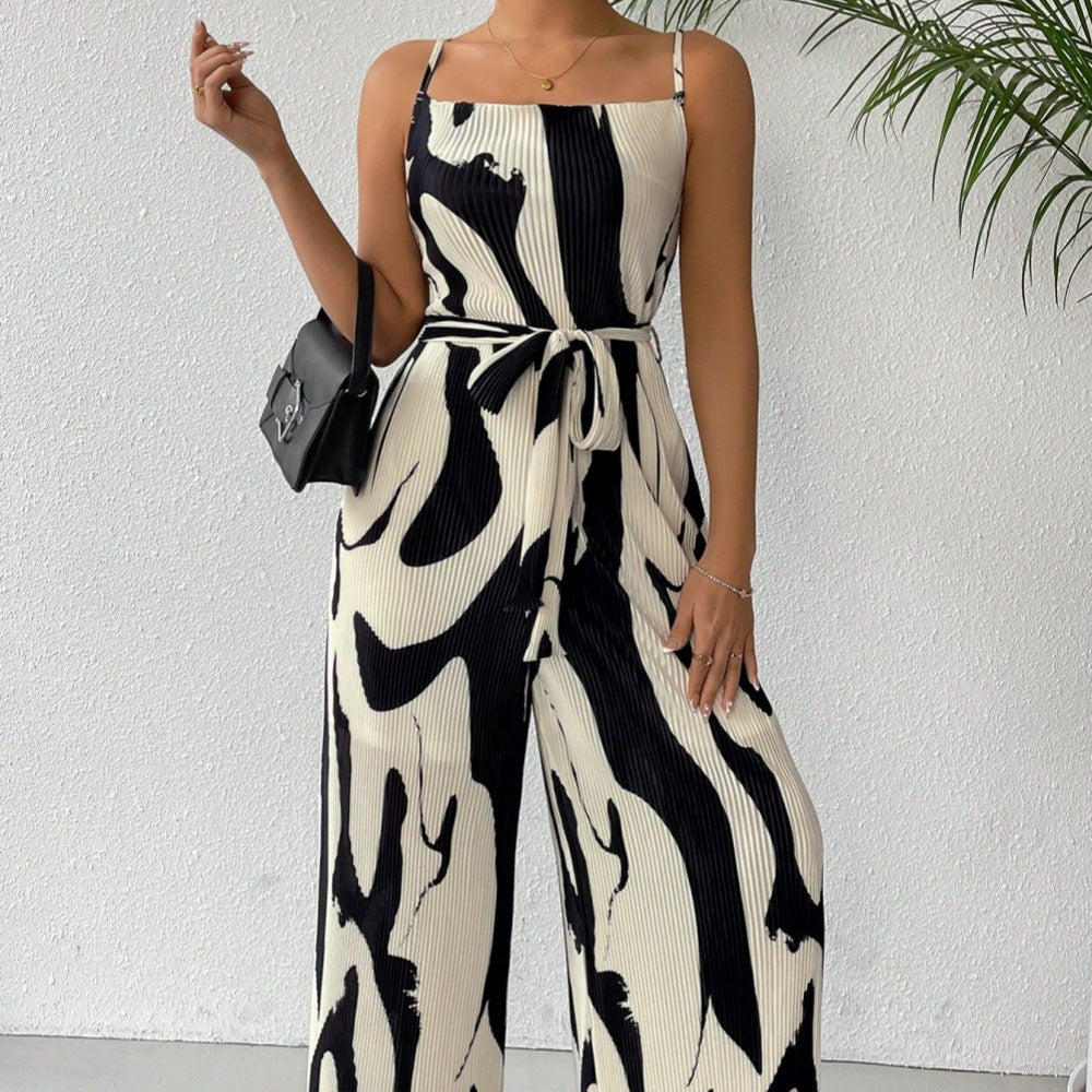 Chic Printed Sleeveless High-Waist Loose Jumpsuit