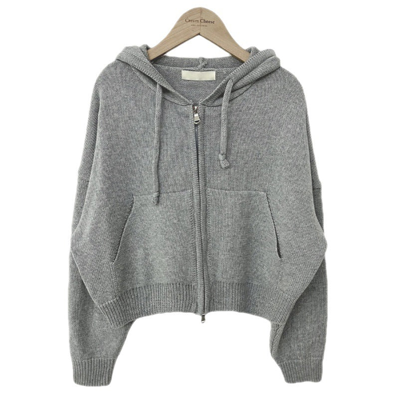 Cozy Hooded Cropped Sweater Coat for Casual Wear