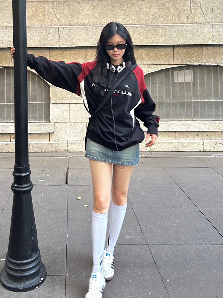 Letter Embroidered Oversized Hip-Hop Sweater