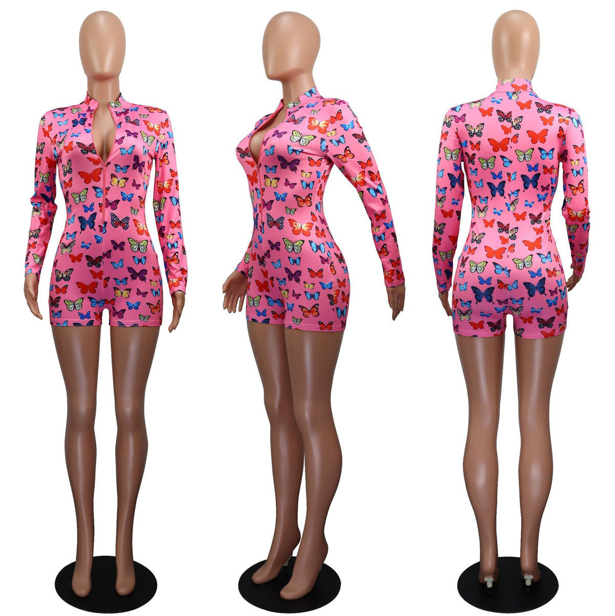 V-neck Printed Sheath Skirt Long Sleeve Jumpsuit