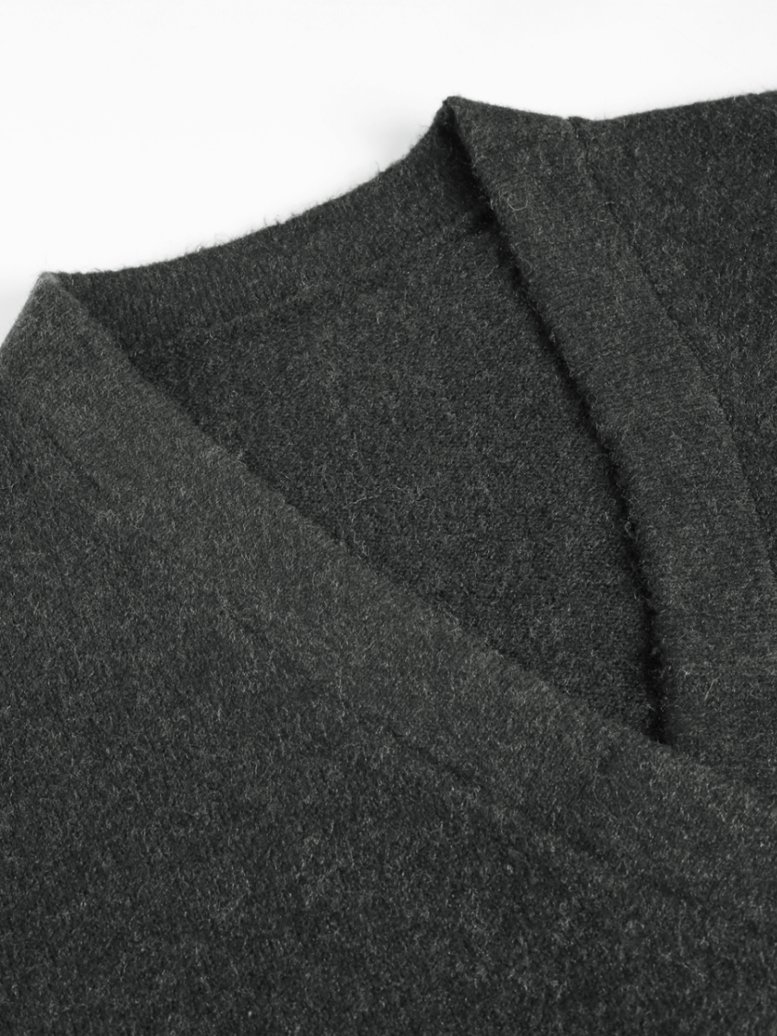 Ladies Irregular Wrap Front Two Buttons Drop Shoulder Knit Coat with Side Pockets