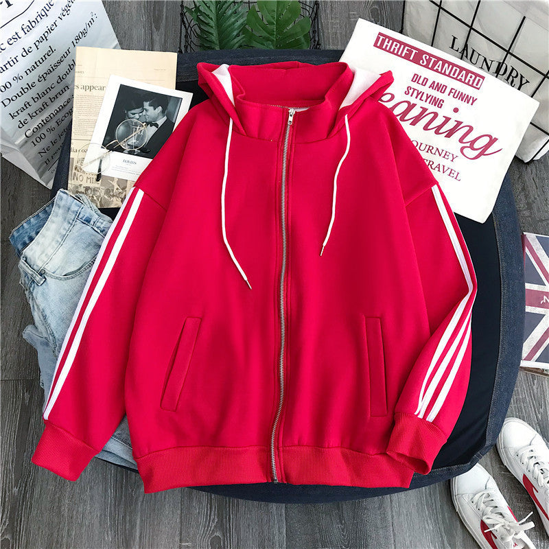 Women's Striped Loose Hoodie Cardigan Jacket