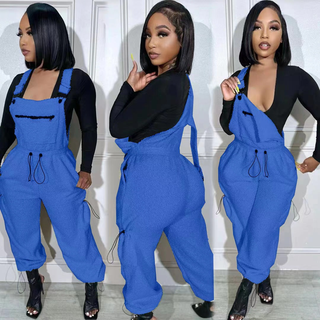 Cozy Fleece Drawstring Casual Women's Jumpsuit