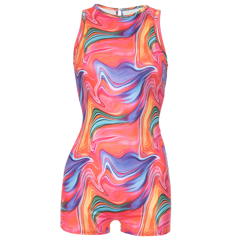 Women's Hollow Round Neck Sleeveless One-piece Shorts