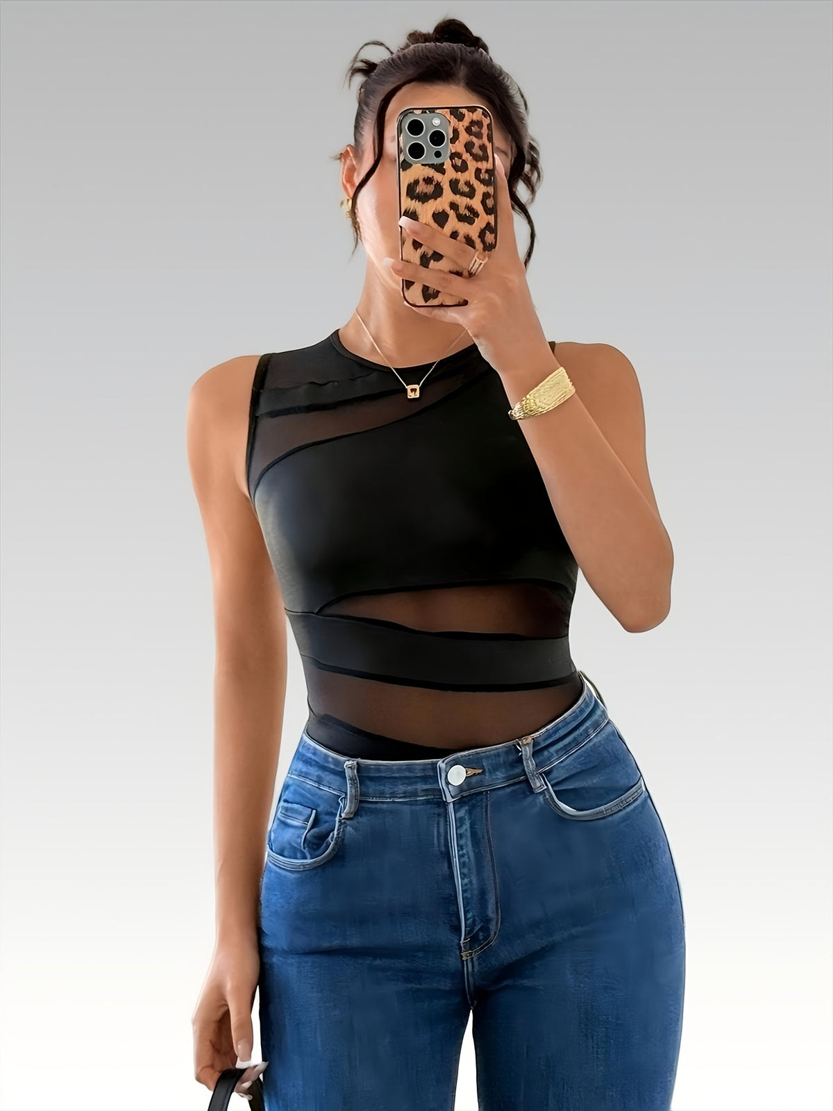 Sleeveless Sheer Fitted Figure-Flattering Base Top