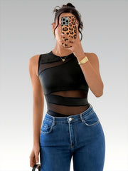 Sleeveless Sheer Fitted Figure-Flattering Base Top