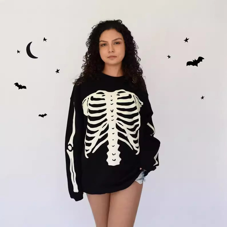 Dark Retro Skull Print Long Sleeve Sweatshirt