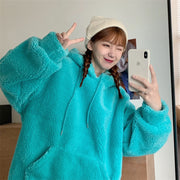 Women's Plus Size Plush Lambswool Hooded Sweater