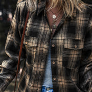 Women's Multi-color Retro Plaid Double-layer Flip Pocket Shirt
