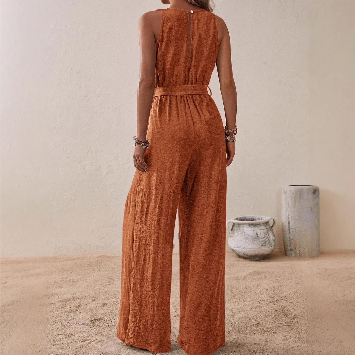 Stylish V-Neck High-Waisted Jumpsuit