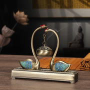 LASODY Dual-Use Metal 1pc Swan Lake Incense Burner - Unscented Home Decor Ornament for Christmas, Thanksgiving, Valentine's, Father'S & Mother'S Day