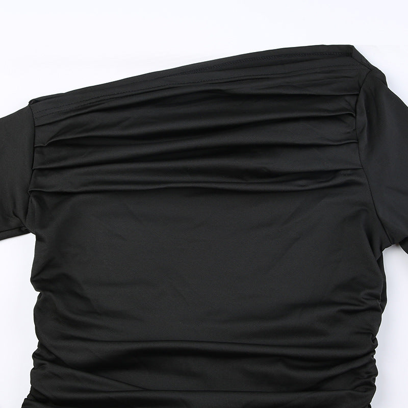 Chic Cold-Shoulder Pleated Slim Fit Top