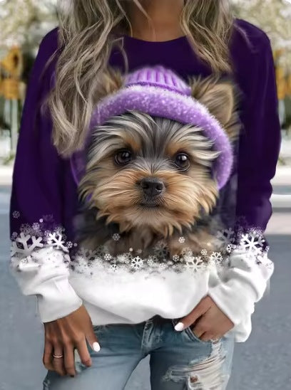 Cute 3D Animal Print Round Neck Casual Sweater