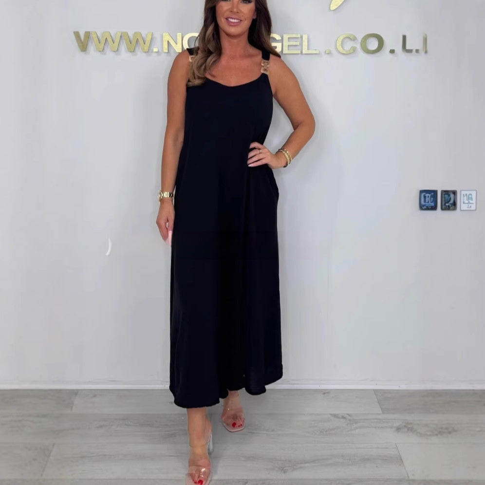 Solid Casual Sling Wide-Leg Jumpsuit