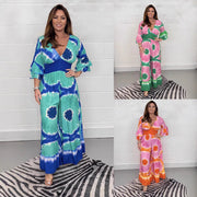 Plus Size Tie-Dye Bell-Sleeve Wide-Leg Jumpsuit