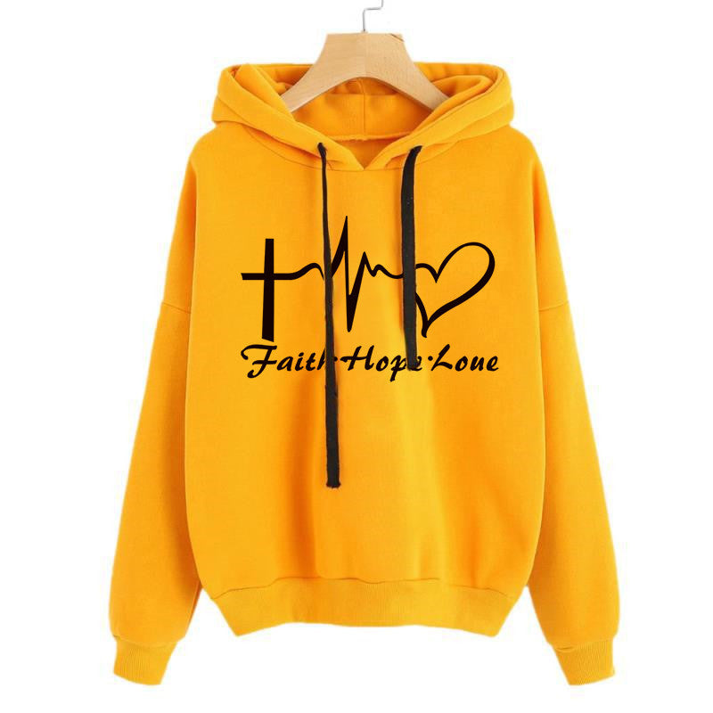 Women's Cute Heart Print Pullover Hoodie Sweatshirt