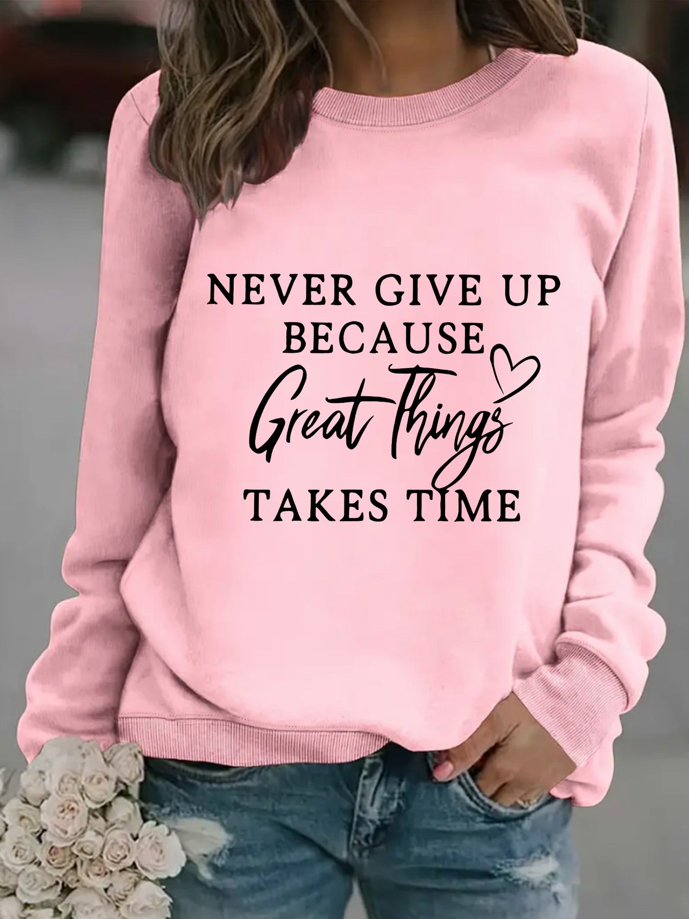 Chic Round Neck Print Long Sleeve Casual Sweatshirt